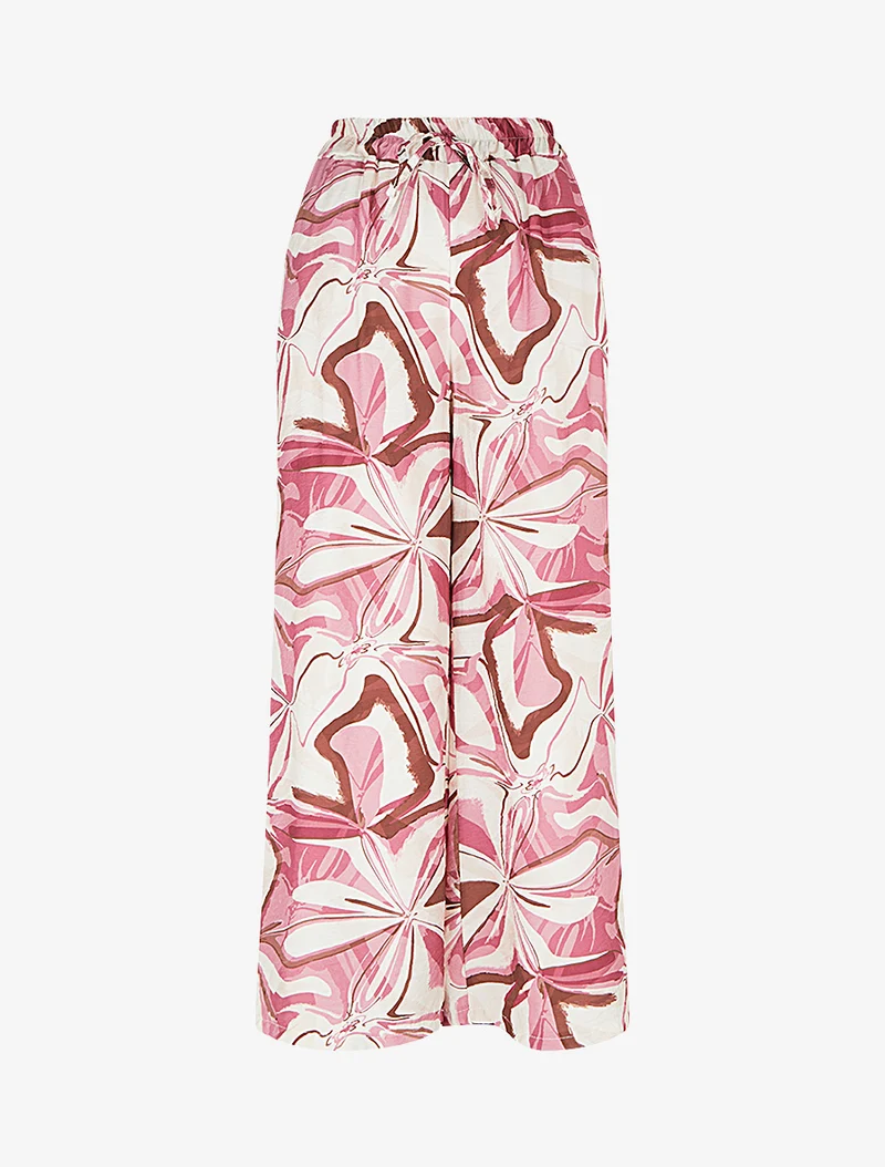 Abstrakt bedruckte Hose mit elastischem, hohem Bund - Rose