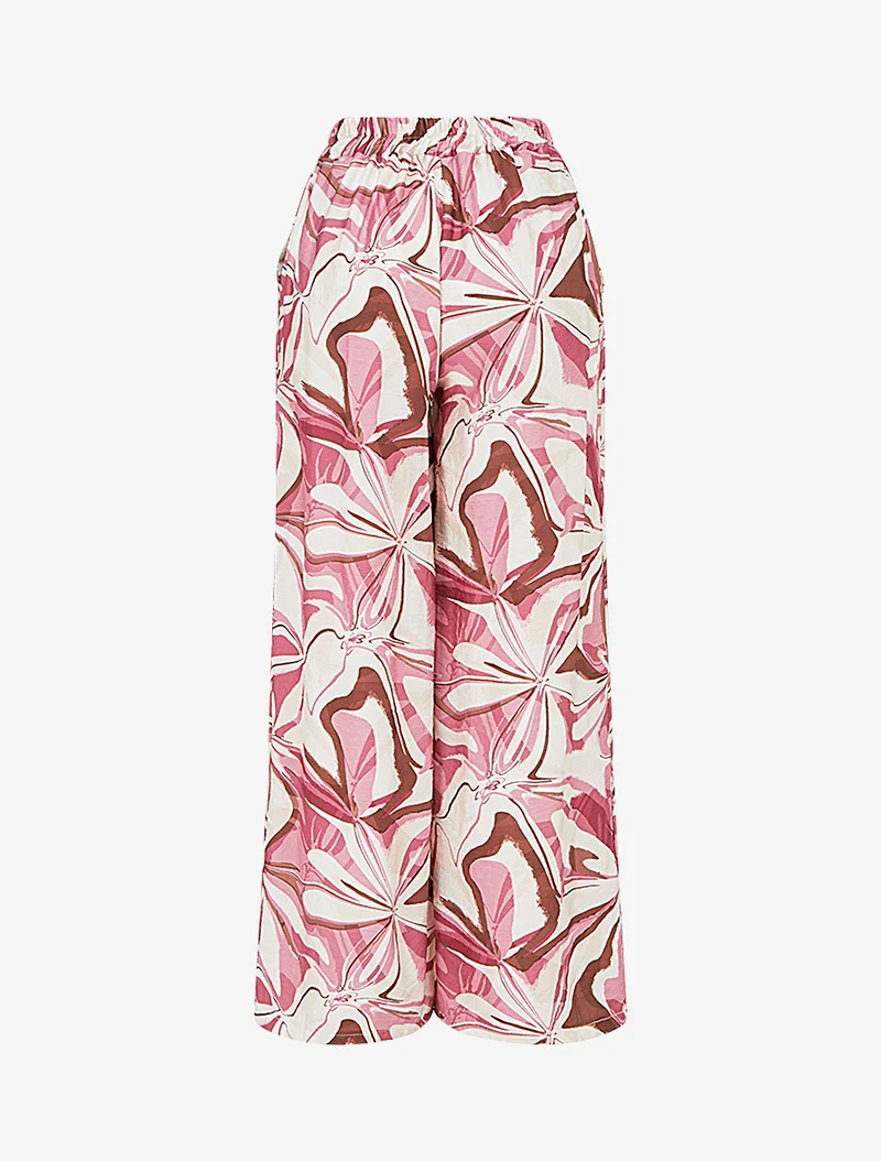 Abstrakt bedruckte Hose mit elastischem, hohem Bund - Rose