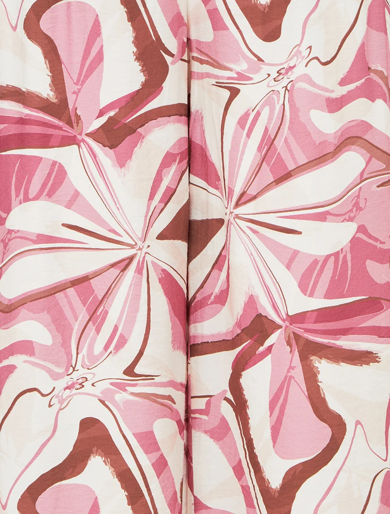 Abstrakt bedruckte Hose mit elastischem, hohem Bund - Rose