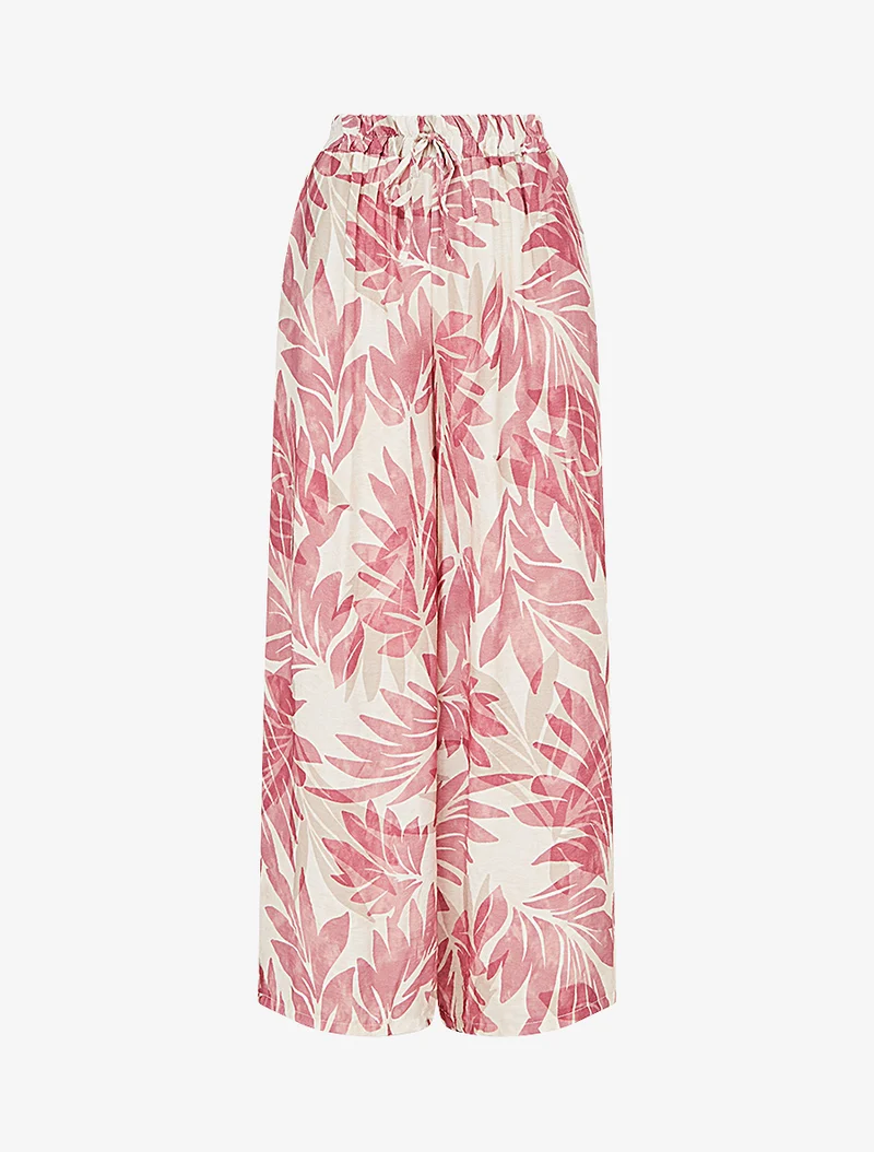 Hose mit Blattdruck und elastischem, hohem Bund - Rose