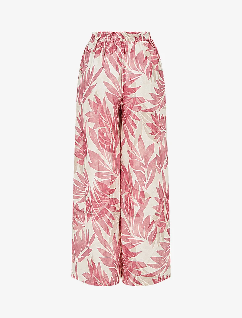 Hose mit Blattdruck und elastischem, hohem Bund - Rose
