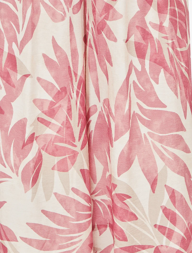 Hose mit Blattdruck und elastischem, hohem Bund - Rose