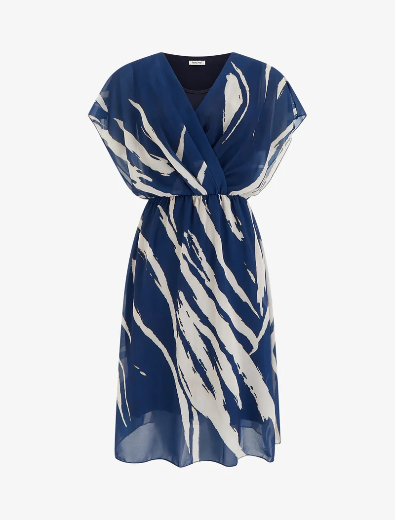 Grafisches Wickelkleid mit V-Ausschnitt - Marine