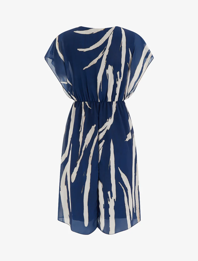 Grafisches Wickelkleid mit V-Ausschnitt - Marine