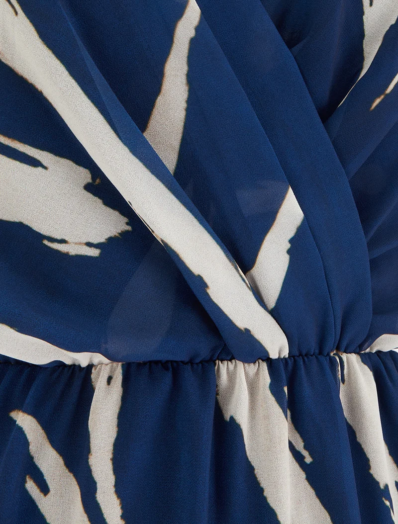 Grafisches Wickelkleid mit V-Ausschnitt - Marine