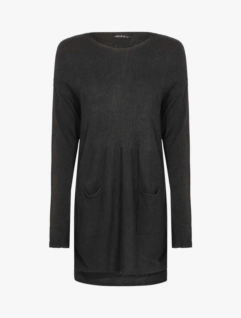 Pulloverkleid mit großen Taschen - Schwarz