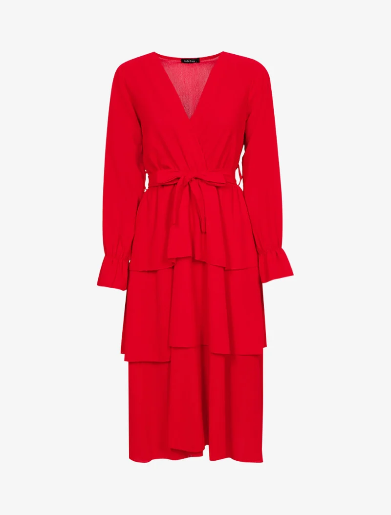 Knielanges Rüschenkleid - Rot