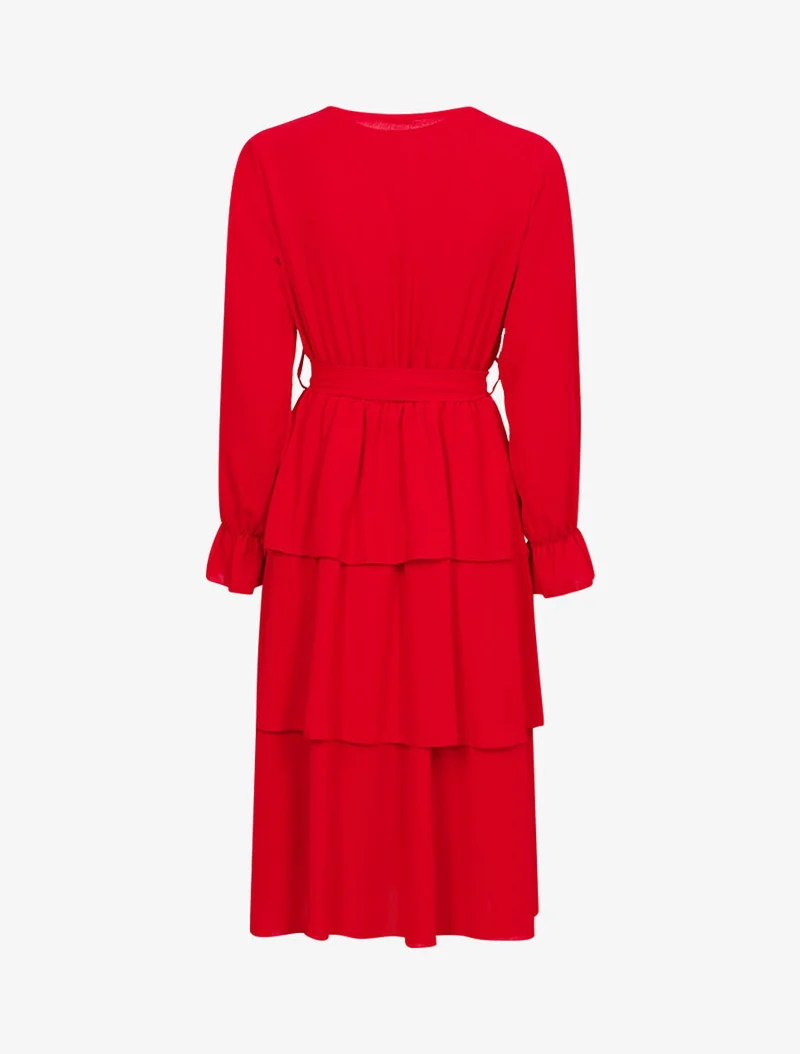 Knielanges Rüschenkleid - Rot
