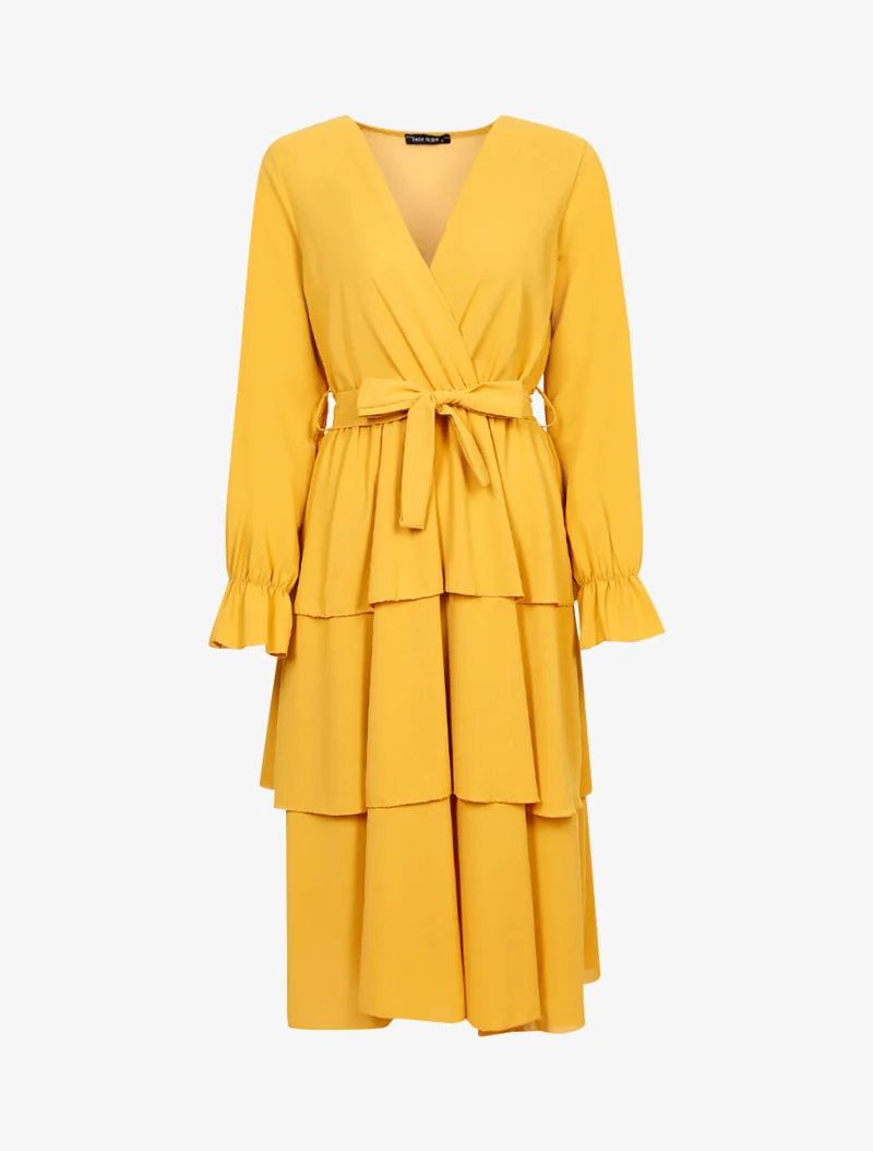Knielanges Rüschenkleid - Gelb