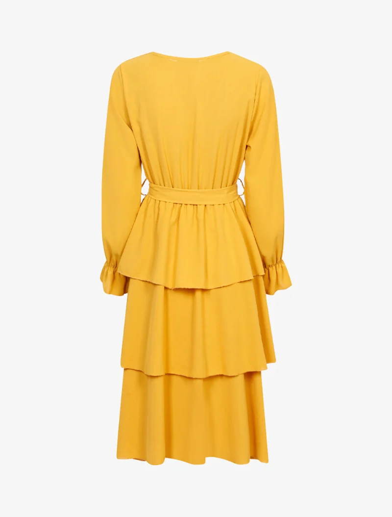 Knielanges Rüschenkleid - Gelb