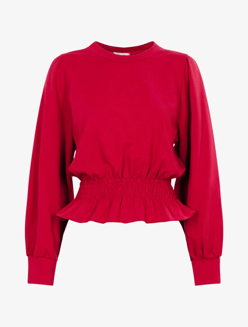 Volant-Oberteil im Sweatshirt-Stil - Kirschrot
