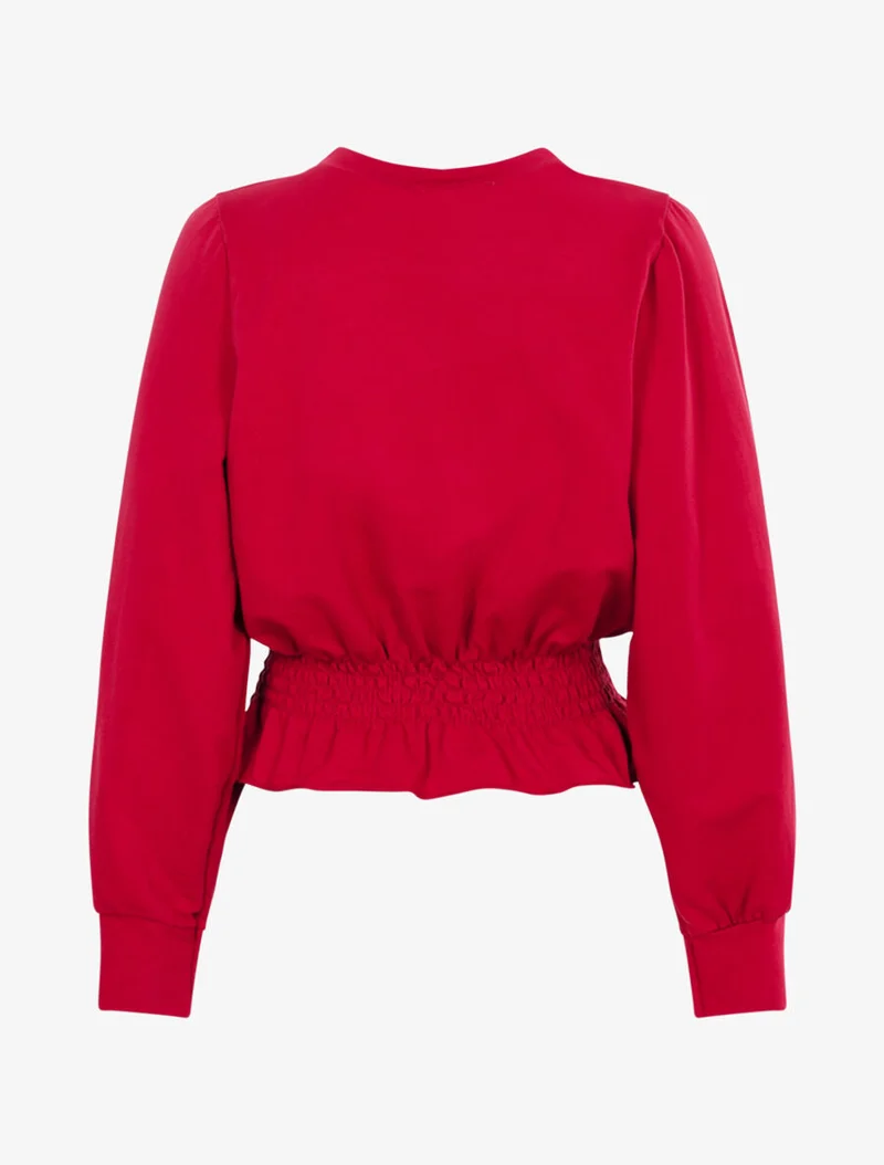 Volant-Oberteil im Sweatshirt-Stil - Kirschrot