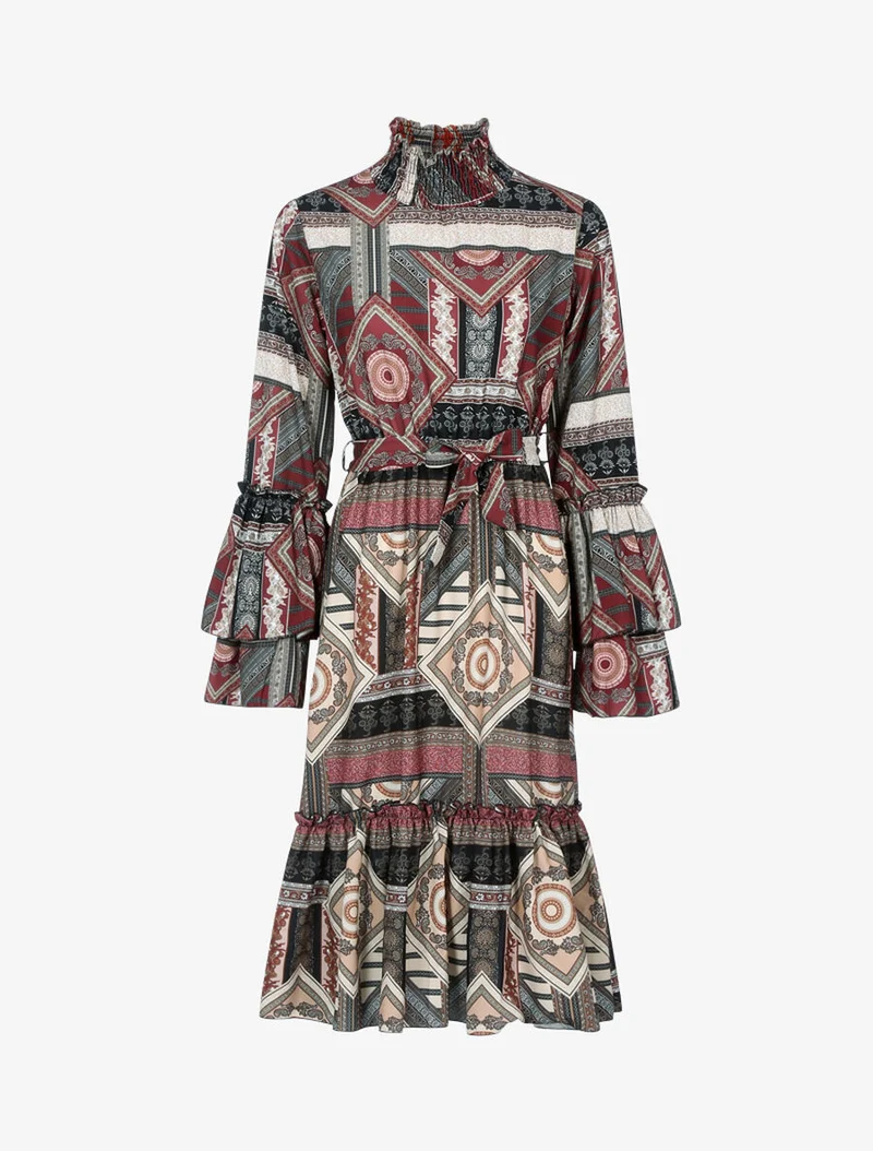 Rüschenkleid mit Stehkragen - Schwarz