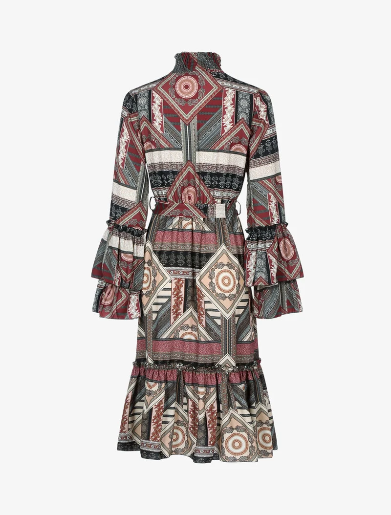 Rüschenkleid mit Stehkragen - Schwarz