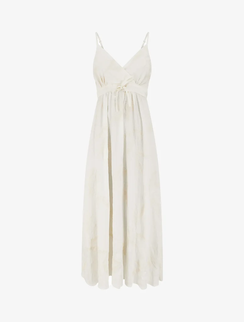 Empire-Langkleid mit stilisierten Blätterstickereien - Weiß