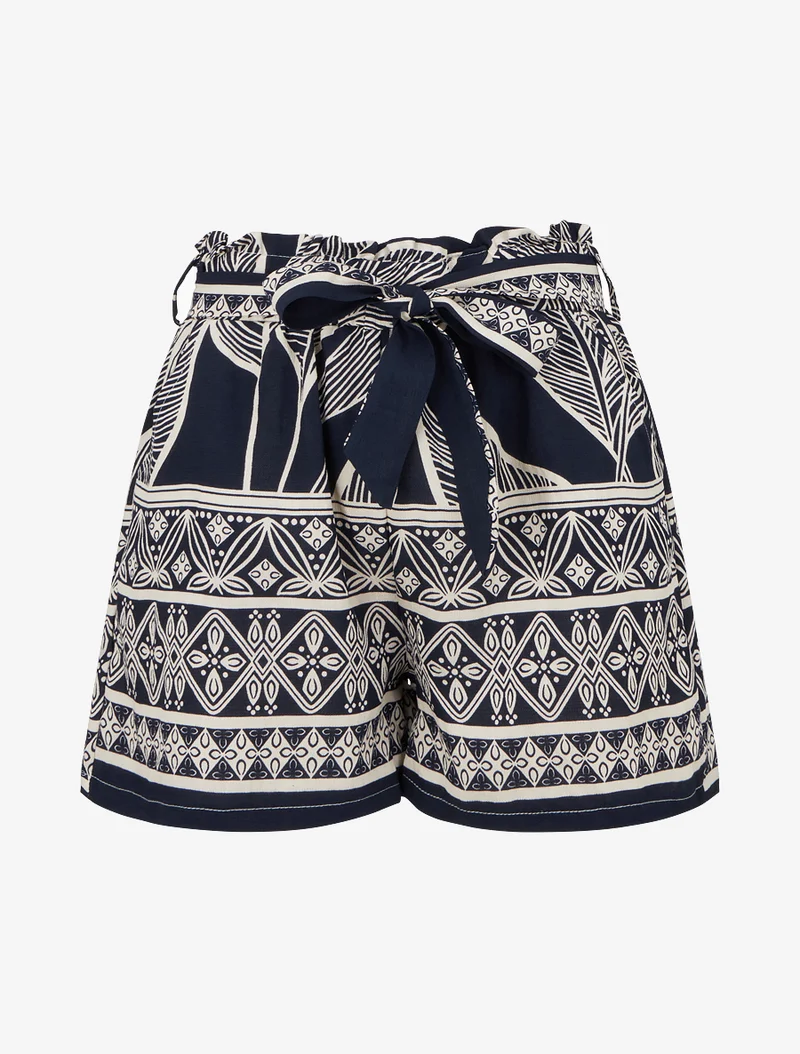 Elastische Shorts mit stilisiertem Blätterdruck - Marine