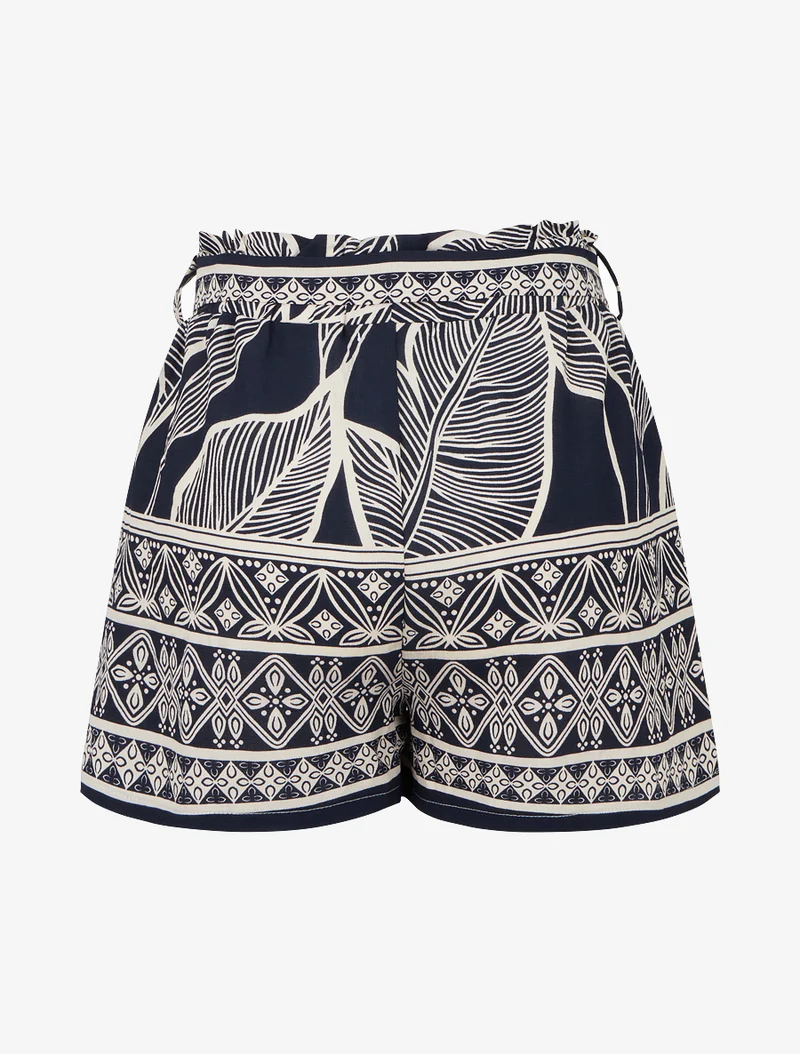 Elastische Shorts mit stilisiertem Blätterdruck - Marine