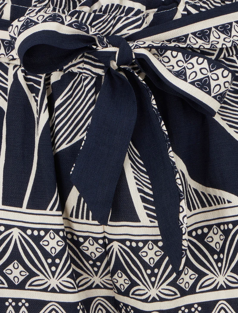 Elastische Shorts mit stilisiertem Blätterdruck - Marine
