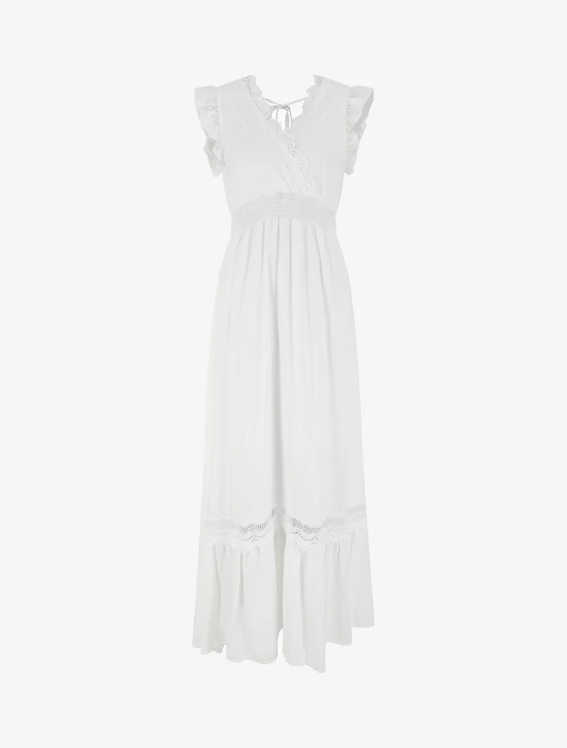 Ausgestelltes Kleid mit Spitzenkragen - Weiß