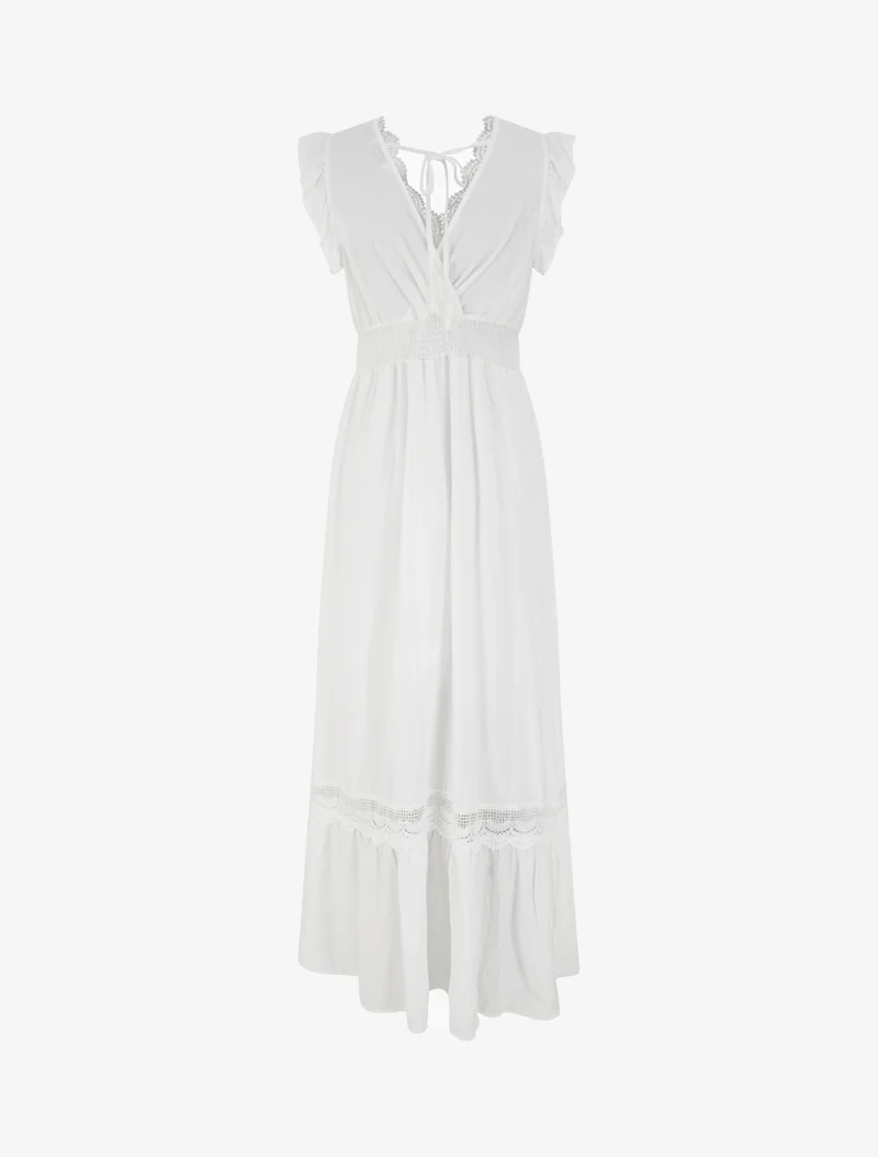 Ausgestelltes Kleid mit Spitzenkragen - Weiß