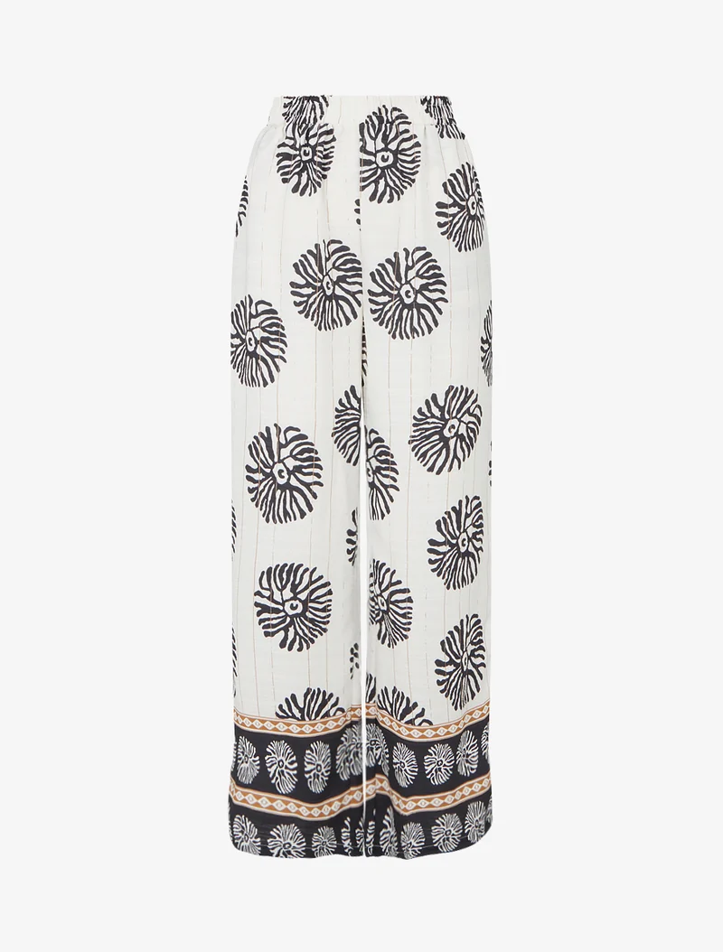 Gerade Hose mit Anemonen-Print - Ecru