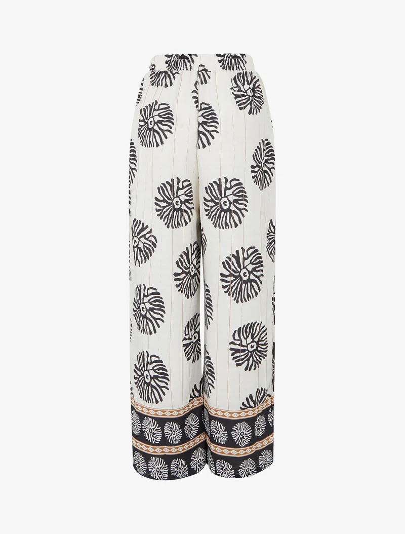 Gerade Hose mit Anemonen-Print - Ecru