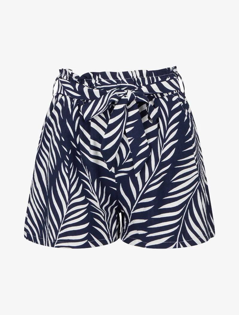 Elastische Shorts mit Blattmuster - Marine