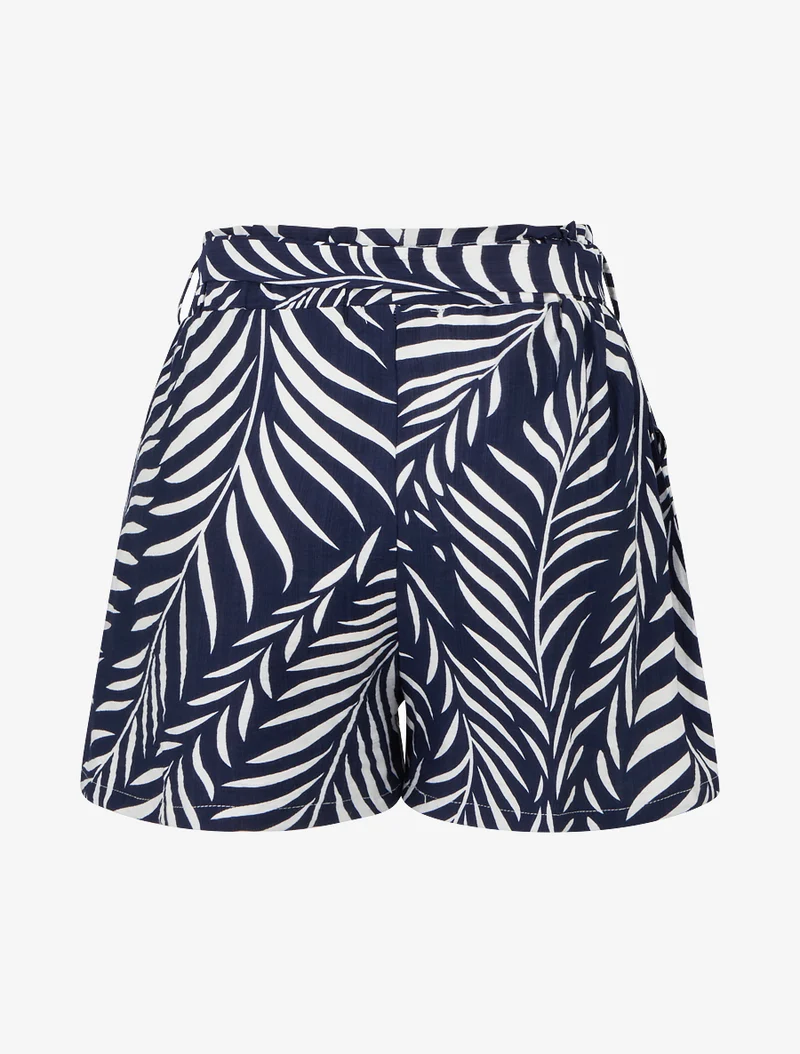 Elastische Shorts mit Blattmuster - Marine