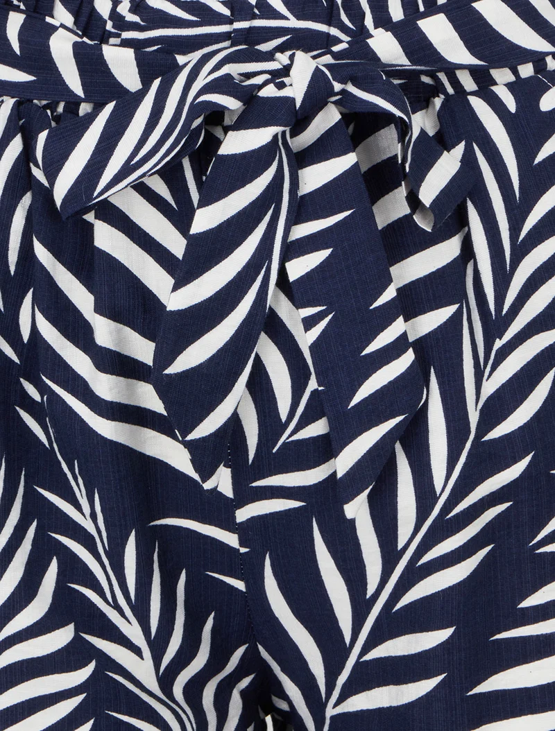 Elastische Shorts mit Blattmuster - Marine