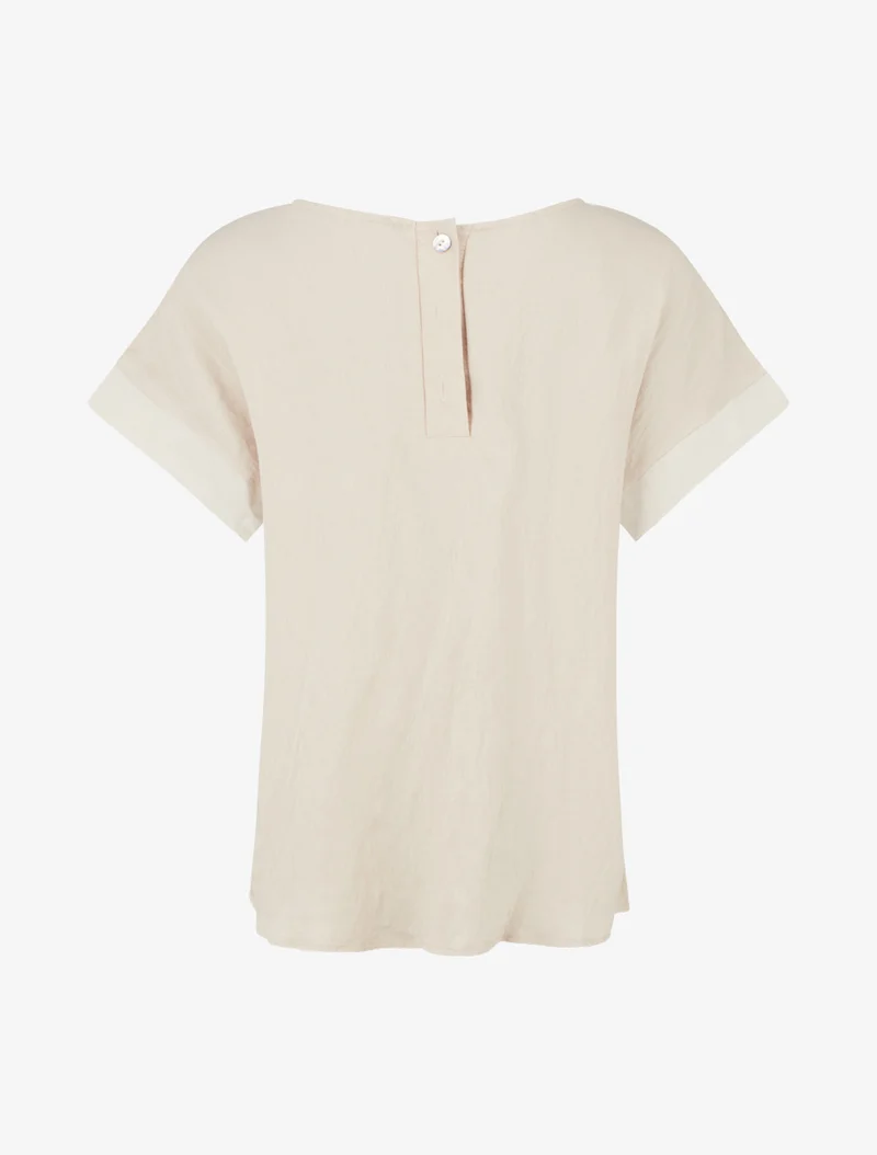 Kurzarm-Top mit Löwenzahn-Flockdruck und Schriftzug. - Beige
