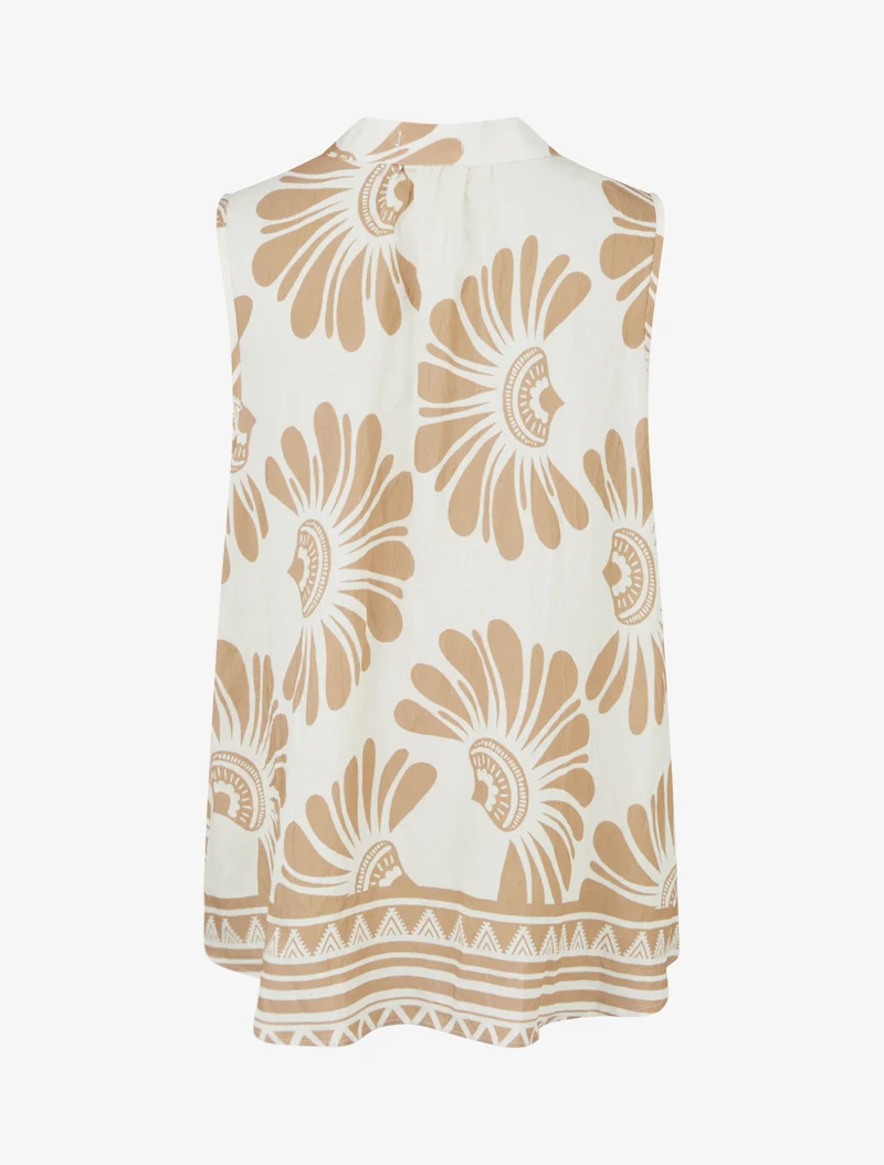 Ärmelloses Oberteil mit stilisierten Blumenmuster - Beige