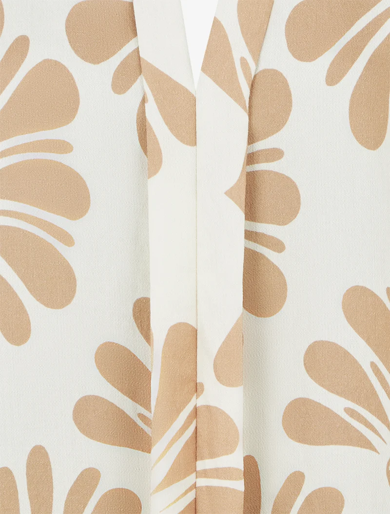Ärmelloses Oberteil mit stilisierten Blumenmuster - Beige