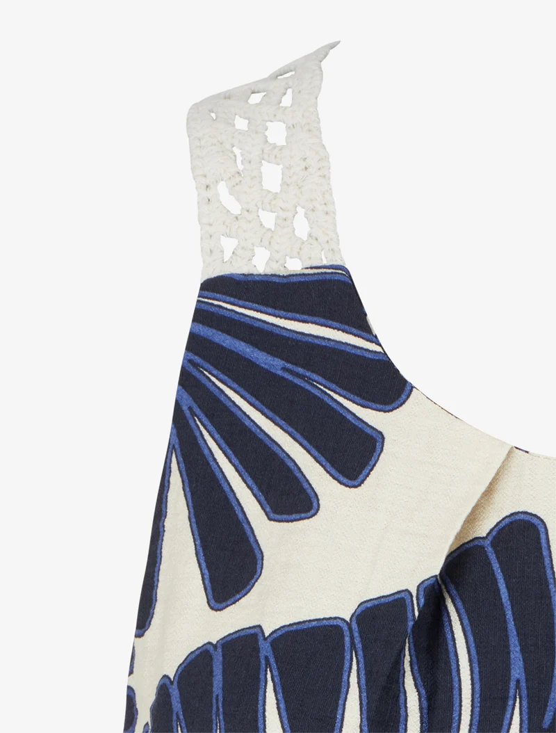 Palmblatt-Print-Top mit gehäkelten Trägern - Marine
