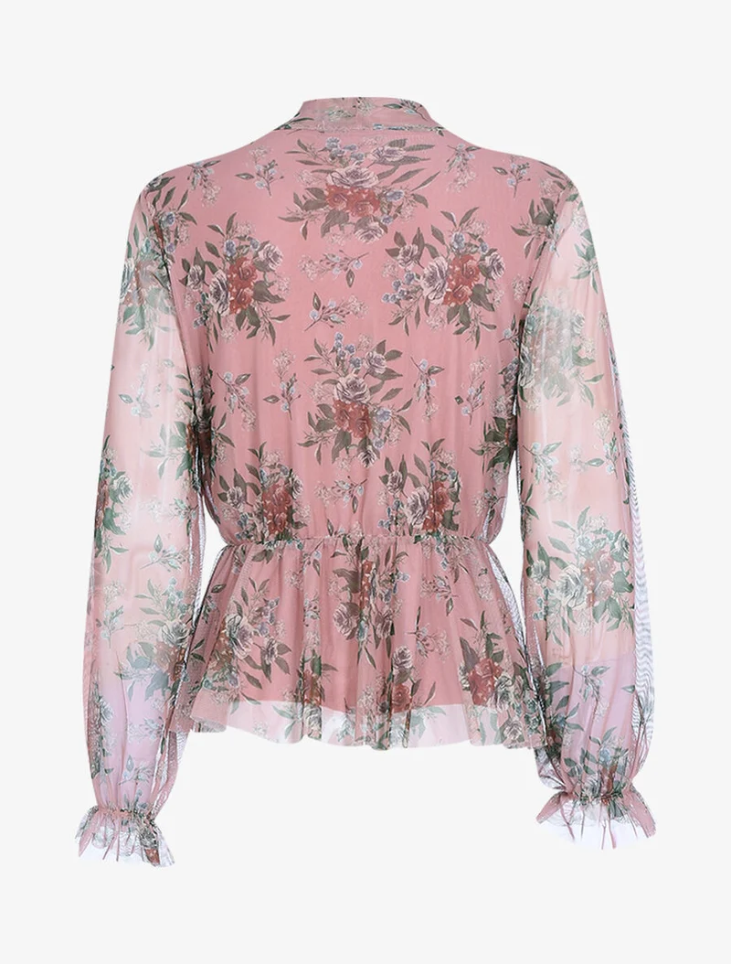 Bluse mit Schößchen und Lavallière-Kragen - Rose