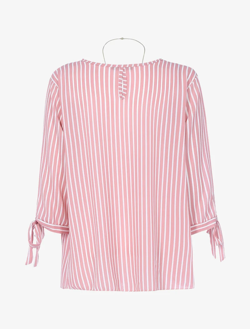 Gestreifte Bluse mit langer Halskette - Rosa/weiß