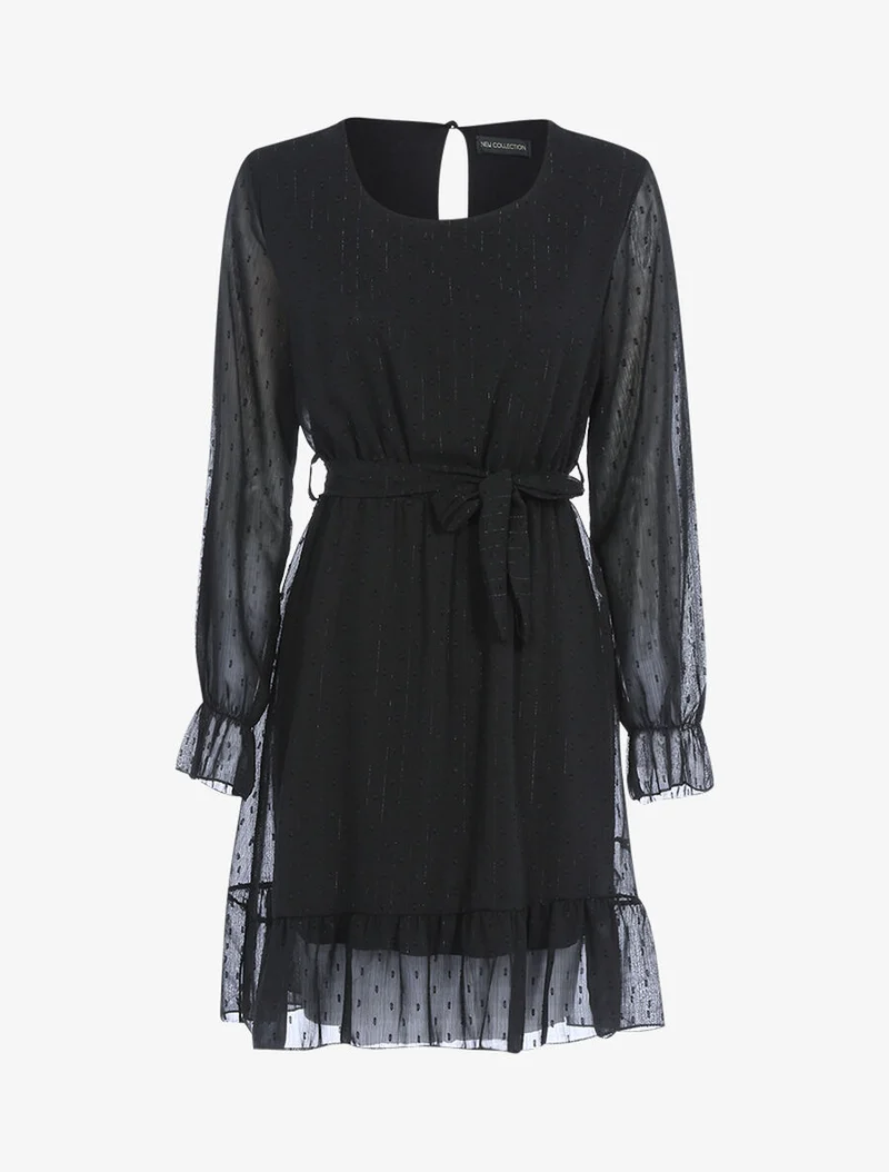 Kleid mit gestickten Punkten - Schwarz
