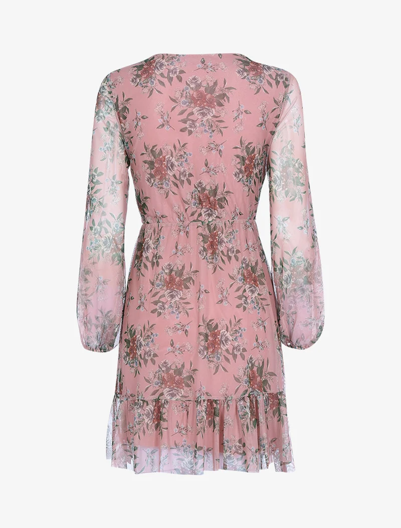 Kleid aus bedrucktem Voile mit elastischer Taille - Rose