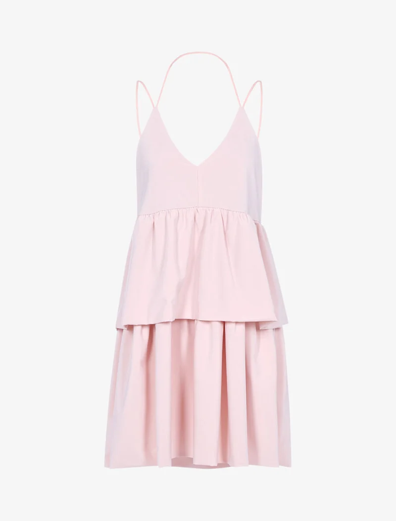 Lockeres Kleid mit großen Volants - Rose