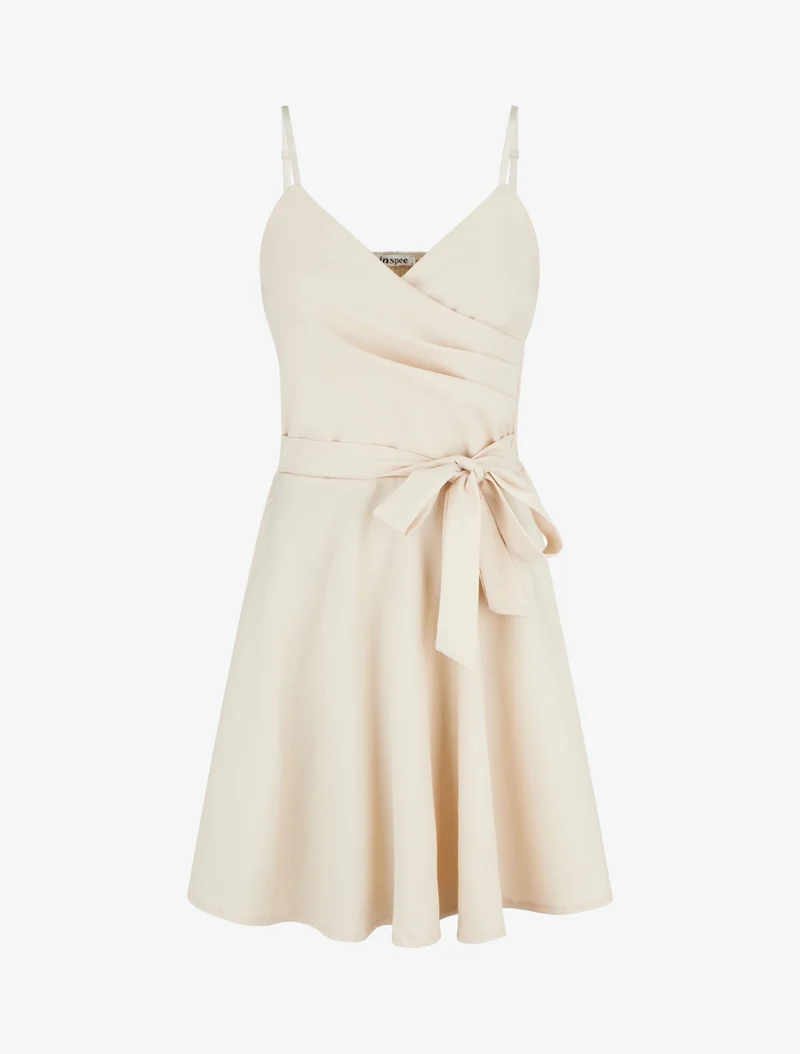 Unifarbenes Skaterkleid mit schmalen Trägern - Beige