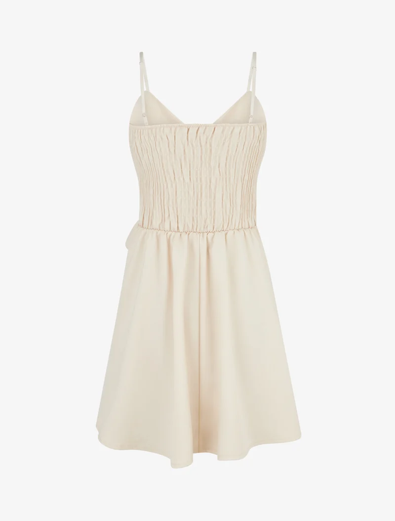 Unifarbenes Skaterkleid mit schmalen Trägern - Beige