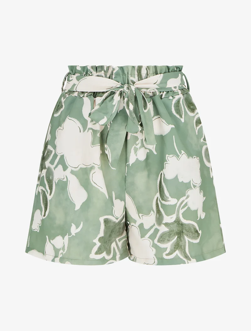 Fließende Shorts mit Blumenmuster - Grün