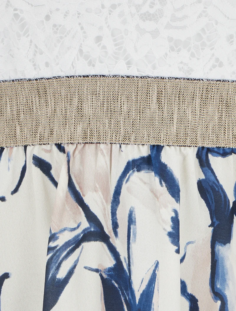 Midikleid mit Spitze und Fantasiemuster - Marine