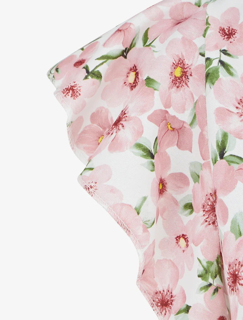 Geblümter Jumpsuit mit kurzen, gerüschten Ärmeln - Rose