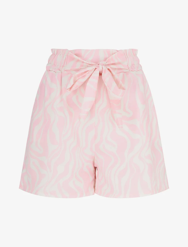 Kurze Paperbag-Hose mit Fantasiemuster - Rose