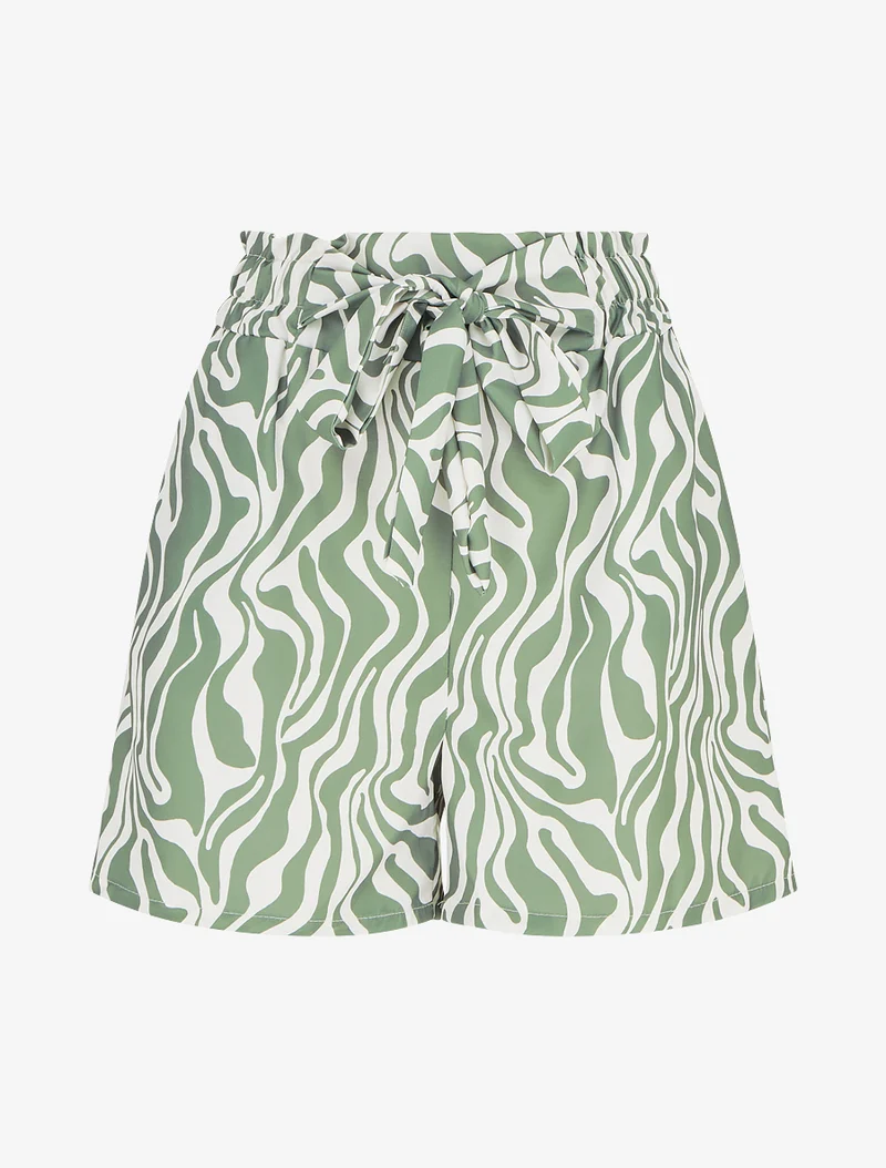 Kurze Paperbag-Hose mit Fantasiemuster - Kaki