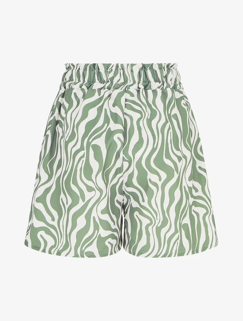 Kurze Paperbag-Hose mit Fantasiemuster - Kaki