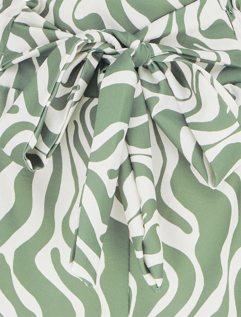 Kurze Paperbag-Hose mit Fantasiemuster - Kaki