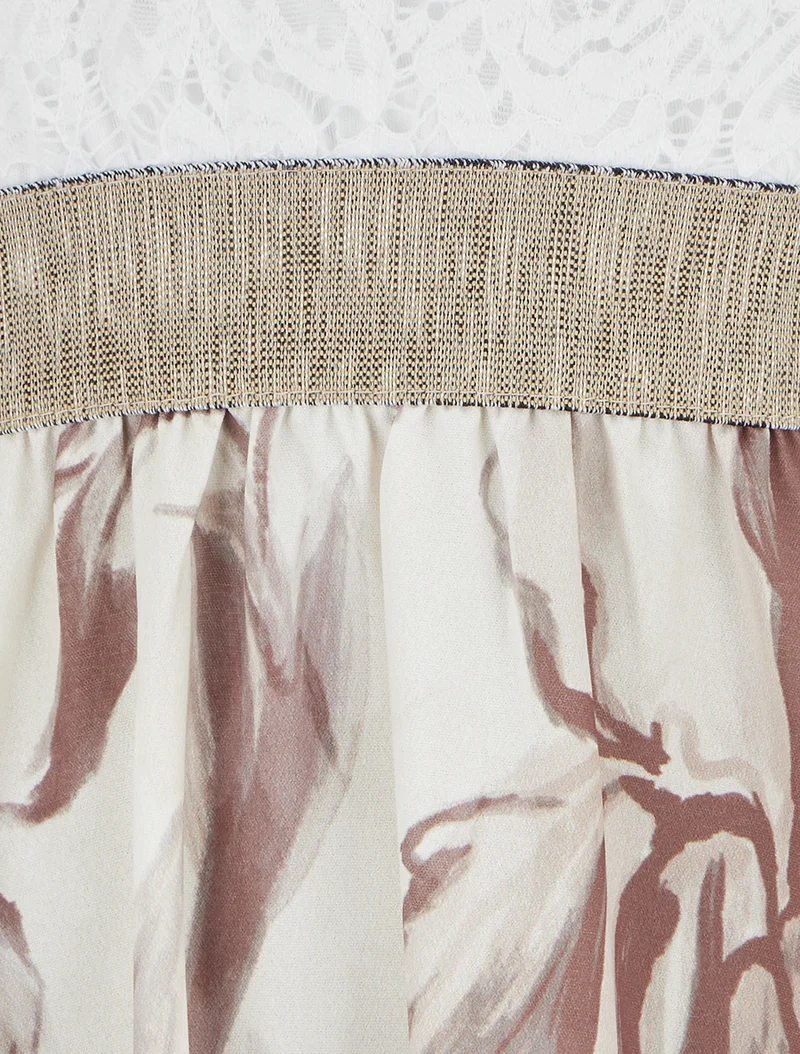 Midikleid mit Spitze und Fantasiemuster - Beige