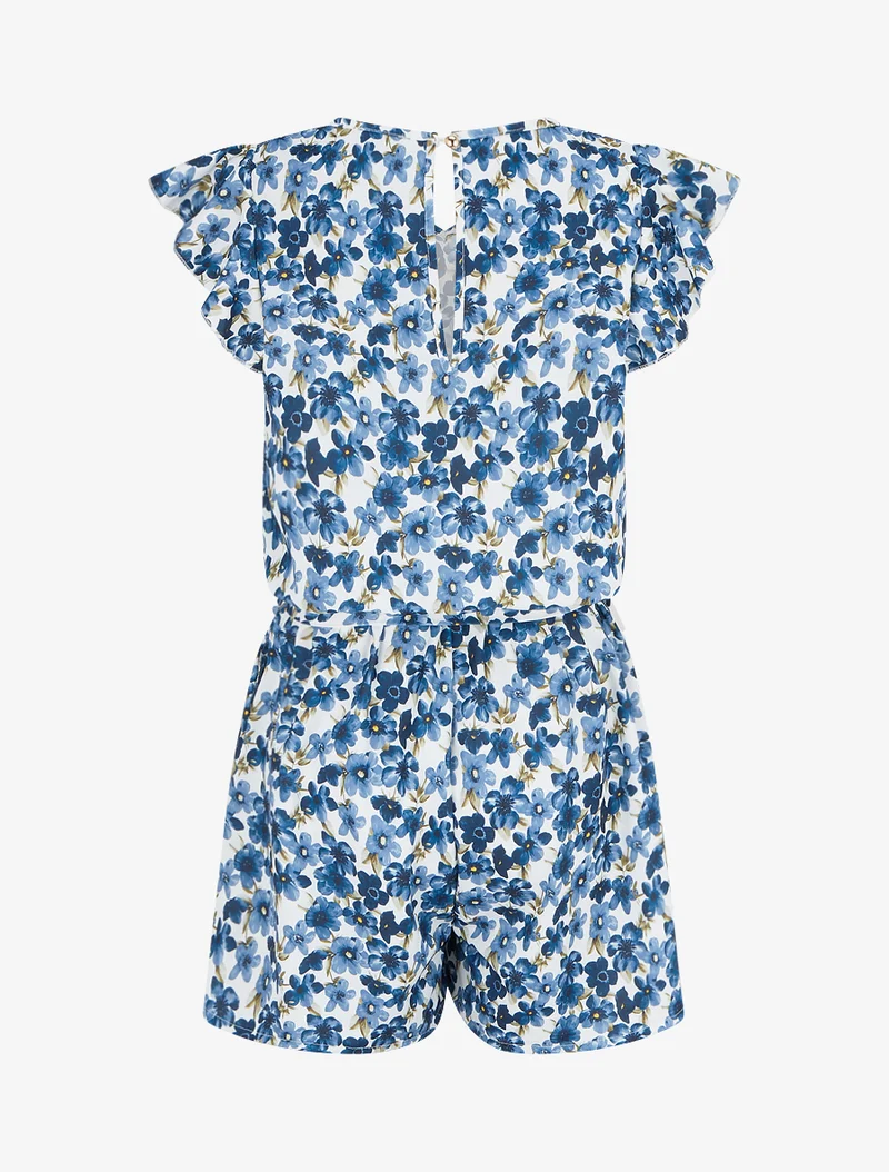 Geblümter Jumpsuit mit kurzen, gerüschten Ärmeln - Marine