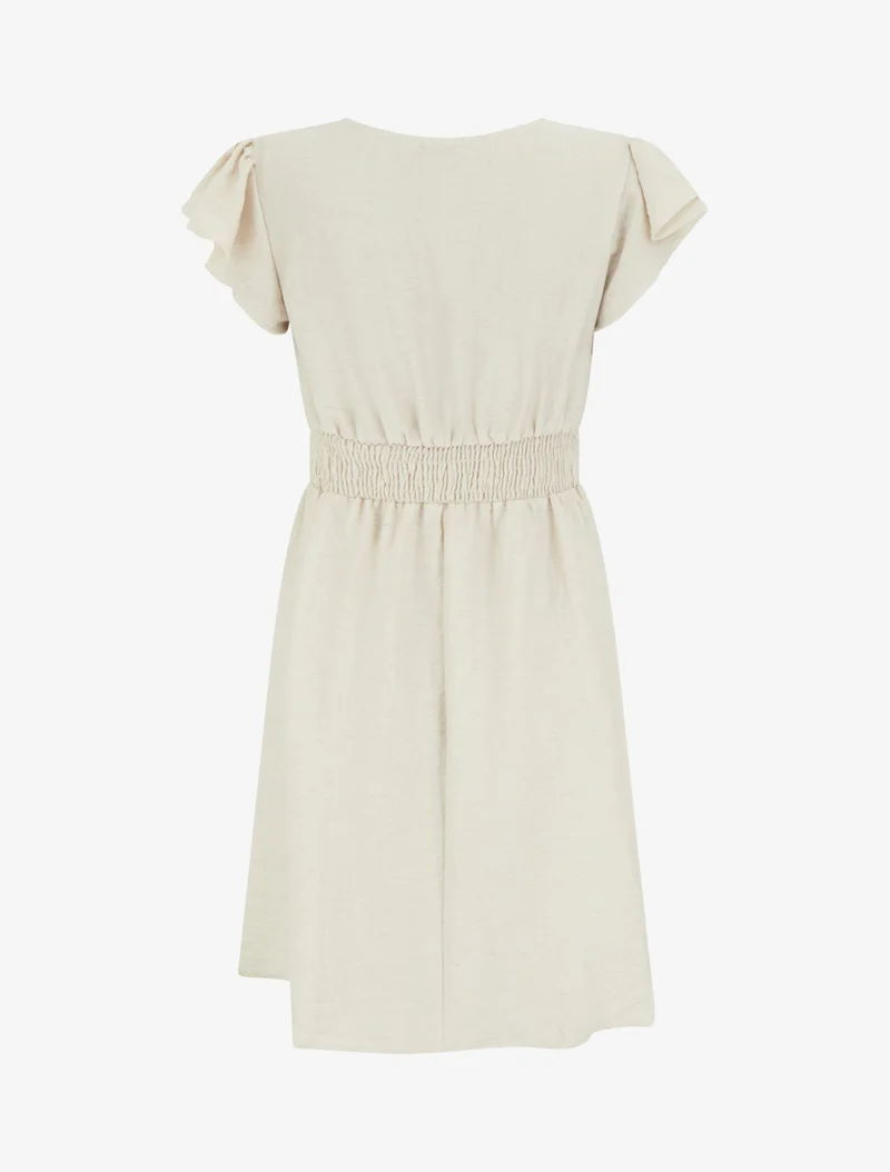 Elastisches, knielanges Kleid mit besticktem Brustteil - Beige